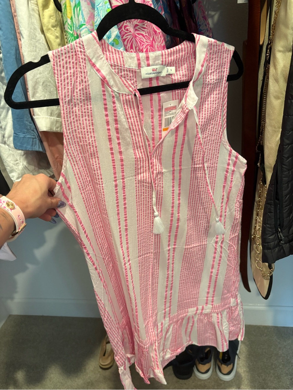 Vineyard Vines Pink and White Striped Sleeveless Tassel Tunic